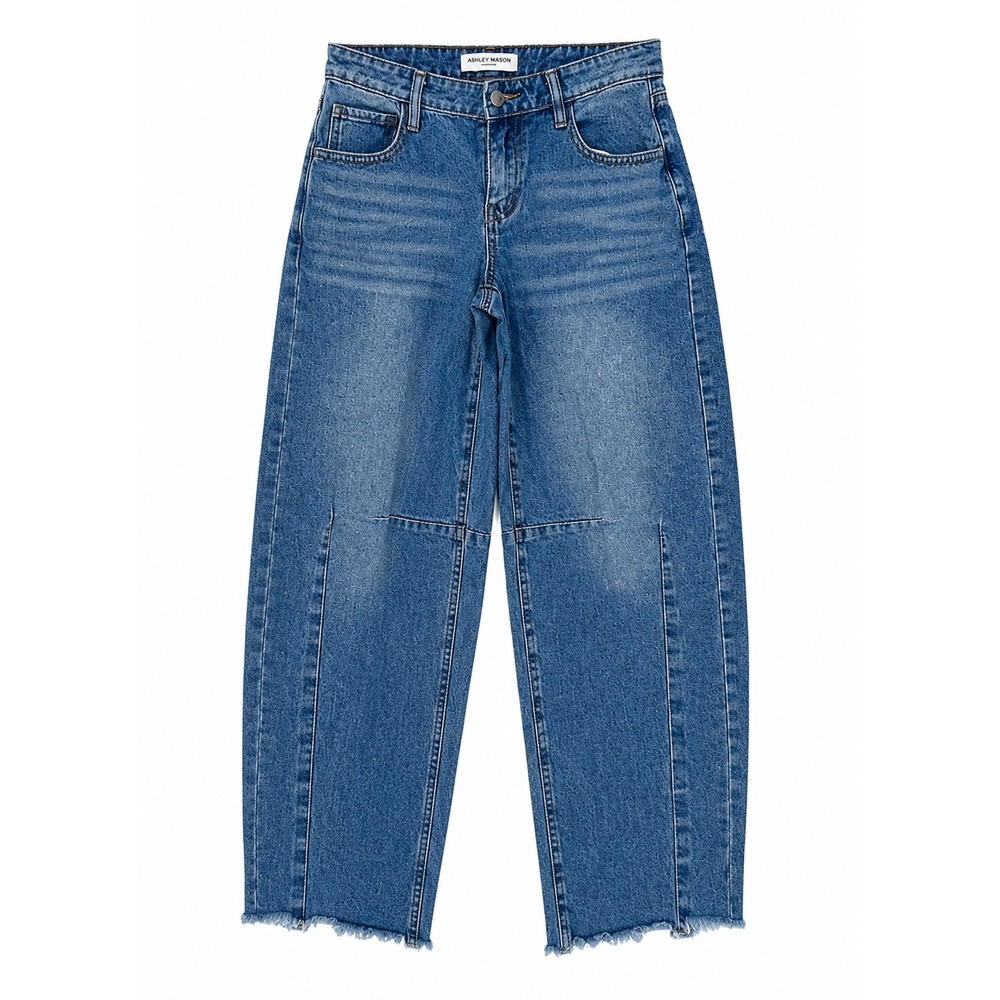 Ashley Mason Premium Jeans Blue 0/24‎ Barrel Leg Raw Hem High Rise Denim